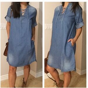 Blue Denim Lace-Up Dress